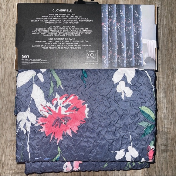 DKNY Floral Shower Curtain CLOVERFIELD 72x72” Blue Pink White Microsculpt NEW - Picture 2 of 4